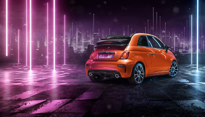 ABARTH 595 IN ORANGE FROM THE REAR