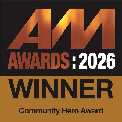 AM Awards 2026 winner graphic for Community Hero Award.