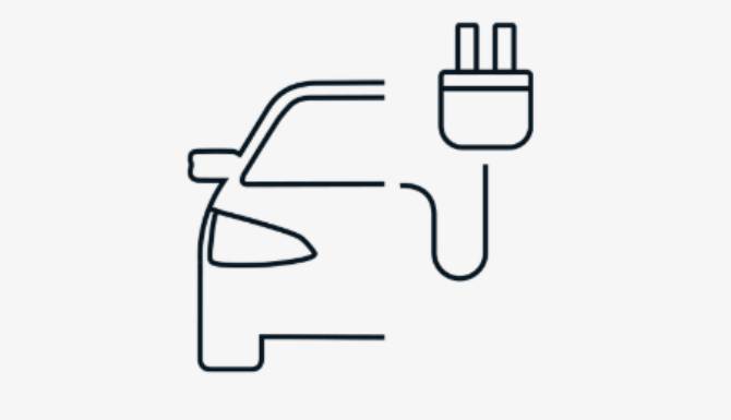 car on with ev charger fine line drawing icon