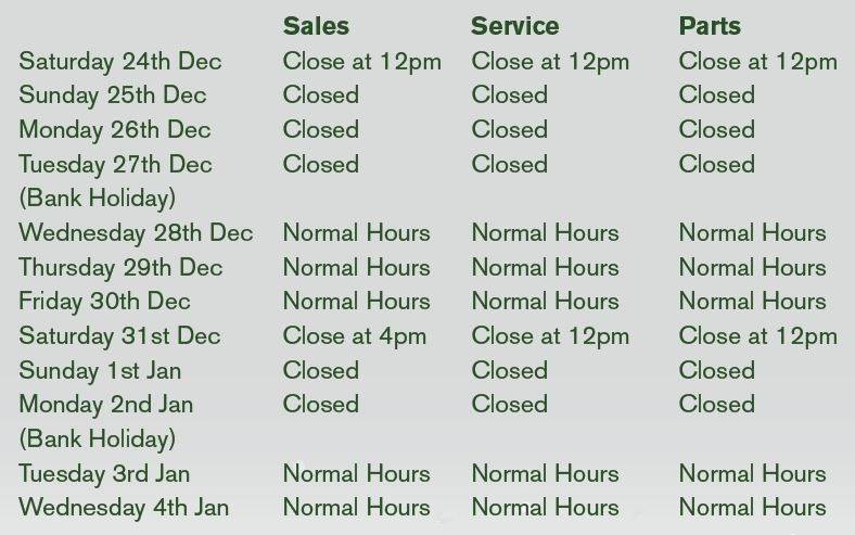 Christmas opening hours