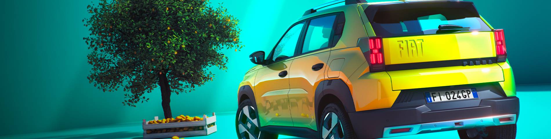 fiat grande panda from the back in yellow