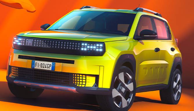 fiat grande panda in yellow from front
