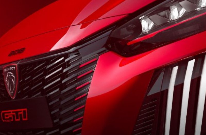 front grille of the e-208 gti in red