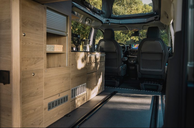 front seats and kitchen area of the citroen holidays vehicle