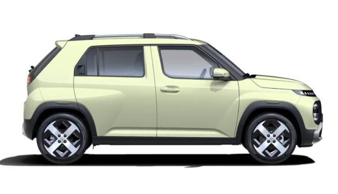 hyundai inster from the side in green