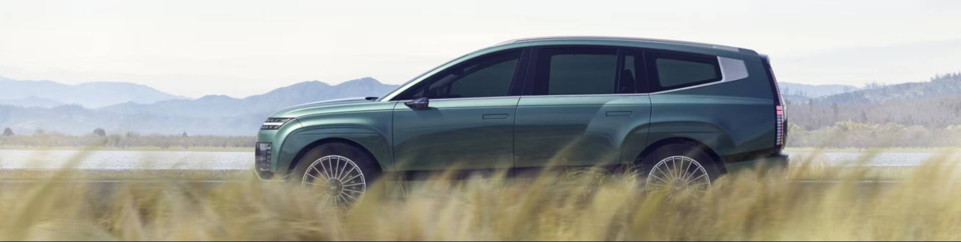 hyundai ioniq 9 from the side in green