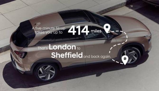 hyundai nexo can go london to sheffield 414miles