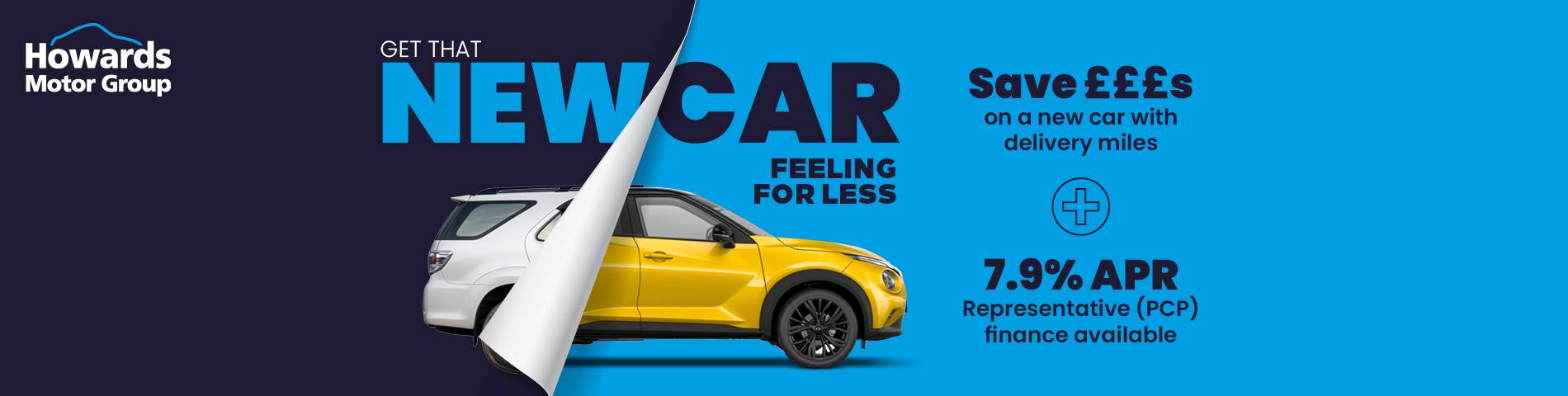 pre reg campign banner with white and yellow car merged together