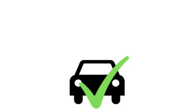 Icon of a car with a green check mark overlay.