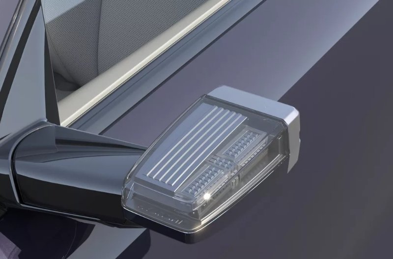 close up of digital windmirrors on car