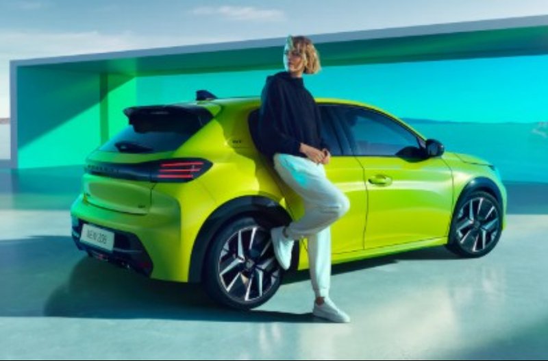 Lady leaning against the side of the new 208