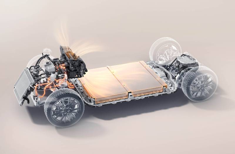 Electric vehicle chassis showing battery placement and wiring.