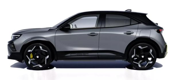 Side view of a grey compact SUV with black accents and alloy wheels.