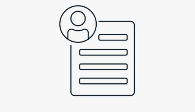 paper icon with writing on and a human in the corner