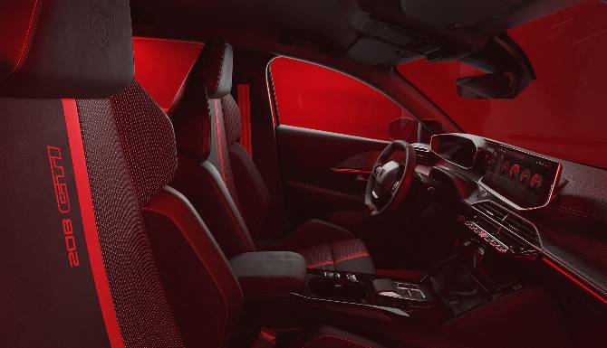 peugeot with black and red detailing in front seats