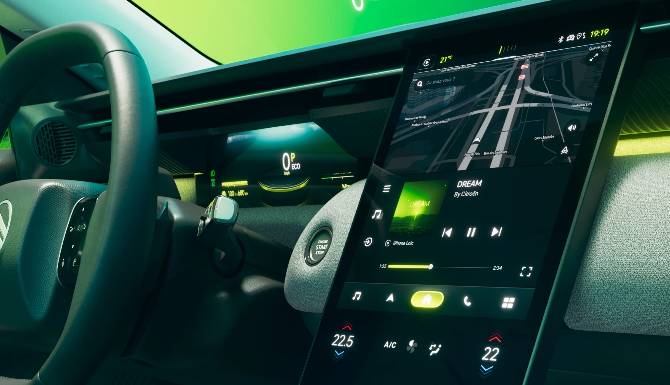 wheel and touch screen with green details